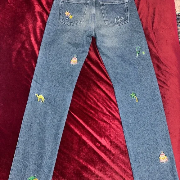 Mens CASABLANCA Motif Embroidered Stone Wash Denim Jeans Blue Size - Main Image